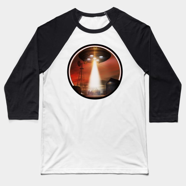 UFO Over Roswell Ranch Baseball T-Shirt by mlbgfx